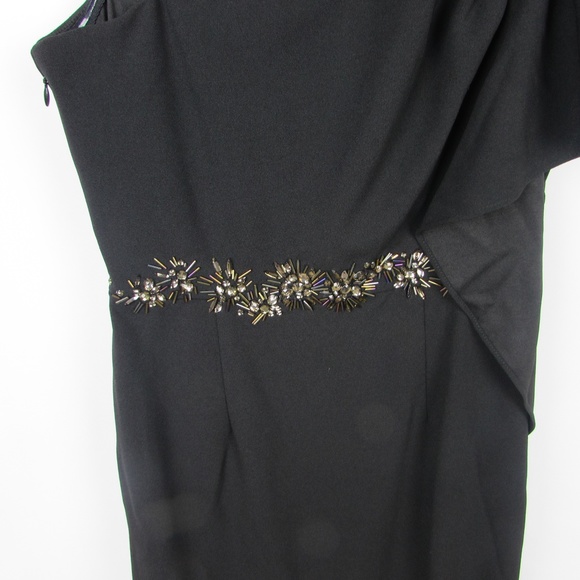 Adrianna Papell Crepe One Shoulder Gown Beaded 4 - Picture 4 of 7